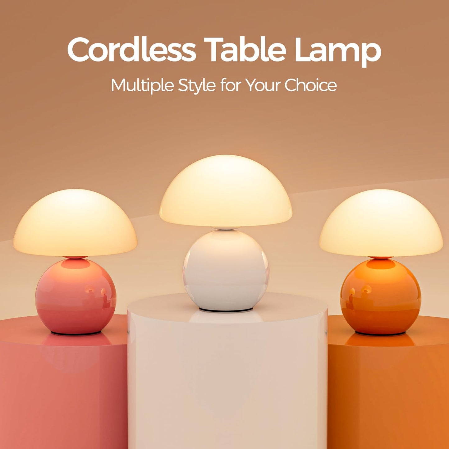 NIORSUN Wireless Mushroom Lamp,Table Lamp for Bedroom, Portables Cordless Lamps,Wireless lamp,Small Bedside Table Touch Lamps for Living Room,Mini Mushroom 5200mAh Battery Operated Lamp Modern (White)