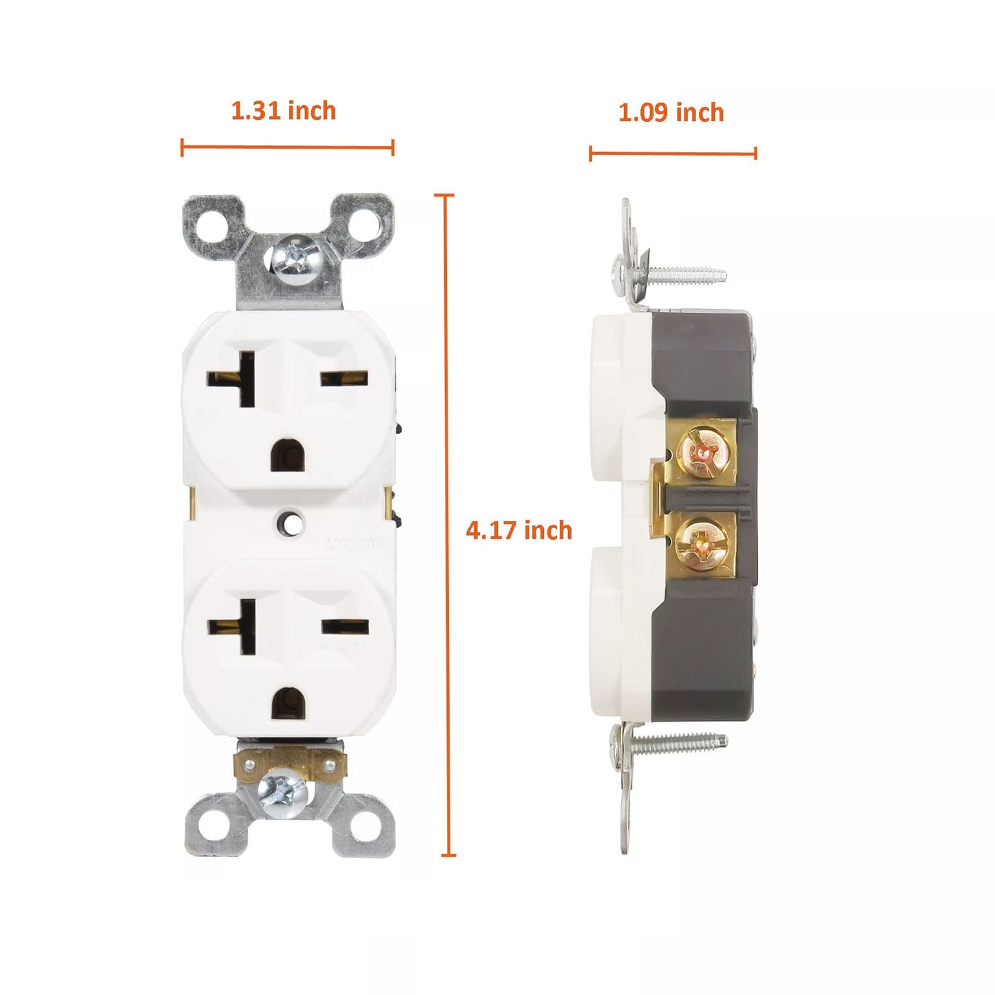 EDYCARX Nema 6-20 Duplex Receptacle, 20 Amp 250 Volt Outlet, Industrial Grade Wall Receptacle, 2-Pole, 3-Wire, 6-15R Outlet 6-20R Receptacle, White, 10 Pack