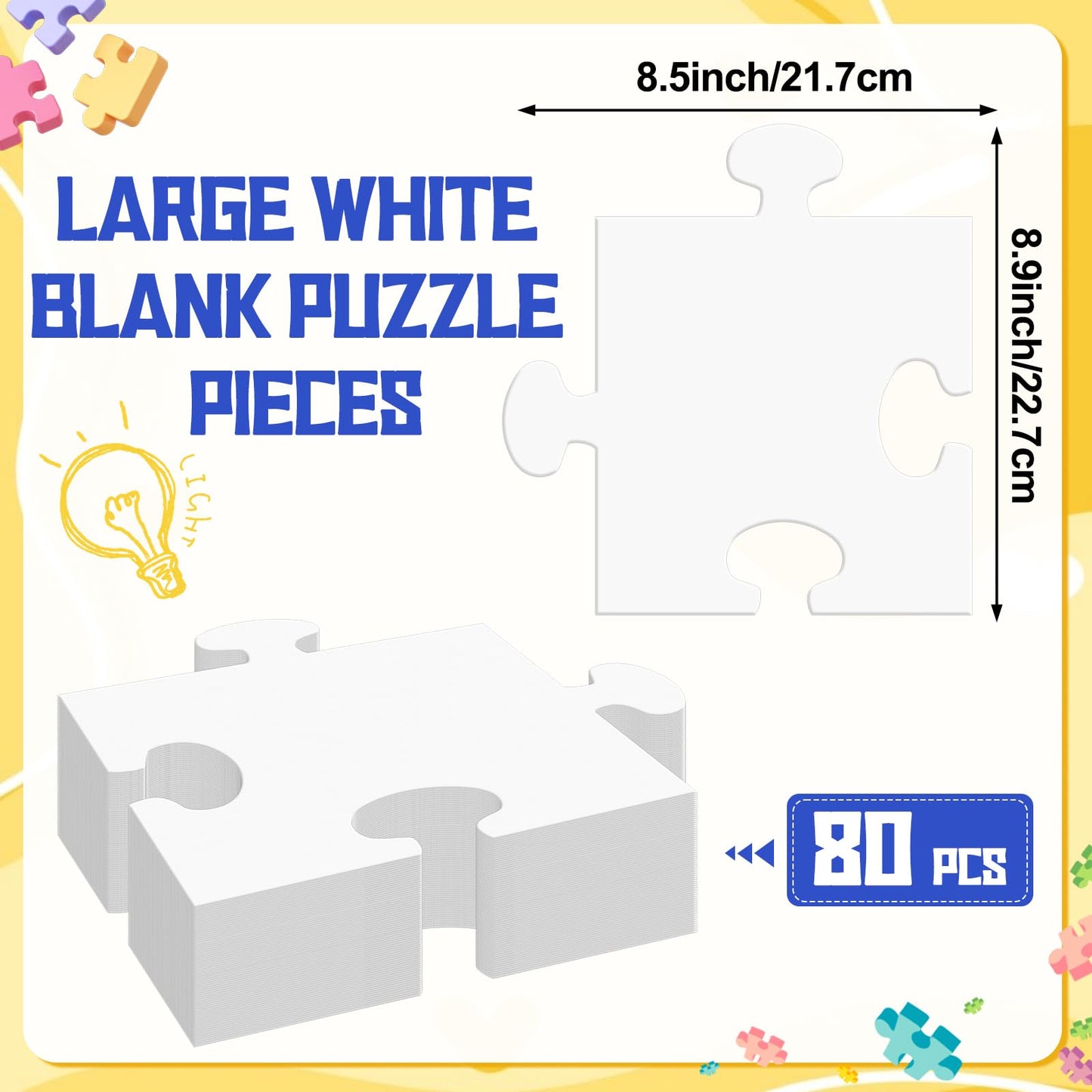 Bornerwhite 80 Pcs Large White Blank Puzzle Pieces Oversize White Cardboard Puzzles to Draw on Make Your Own Jigsaw Puzzle for Classroom Huge Art Display Decor Adult DIY Arts Crafts Projects