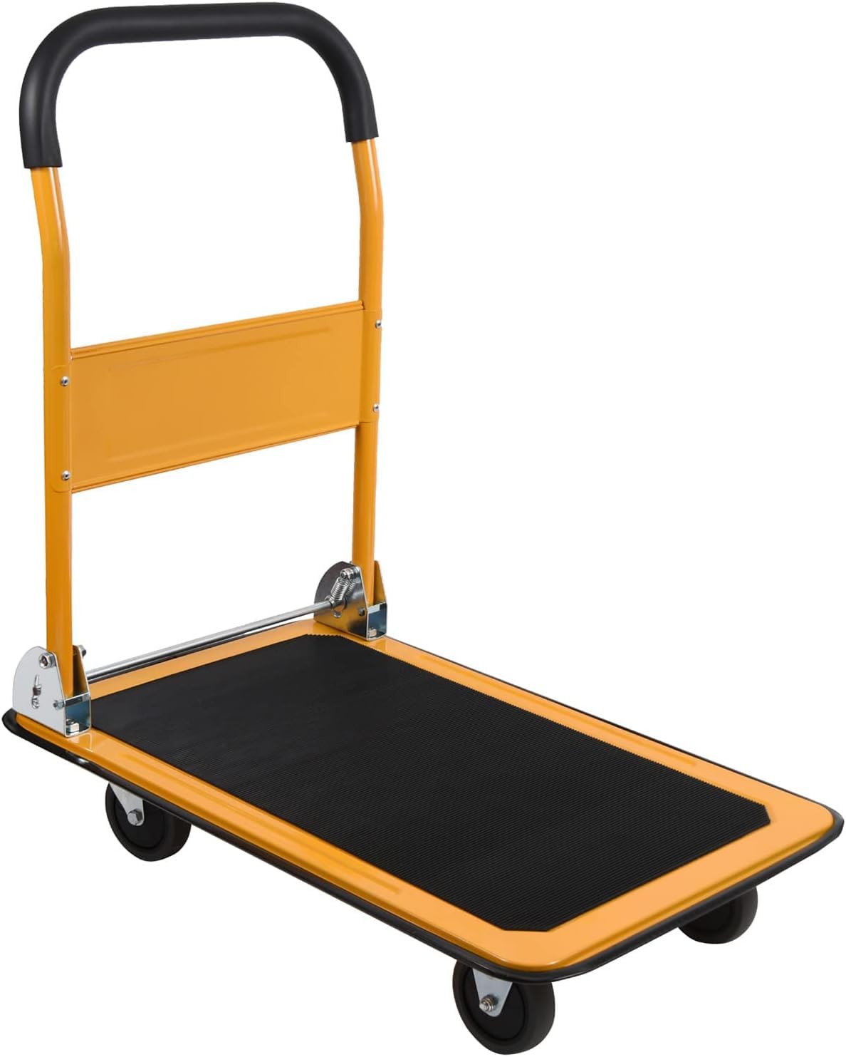LEADALLWAY Foldable Push Cart Platform Cart 330lbs Capacity 4 Wheels 28.7x18.5x32.3inches Yellow Small Flatbed Cart