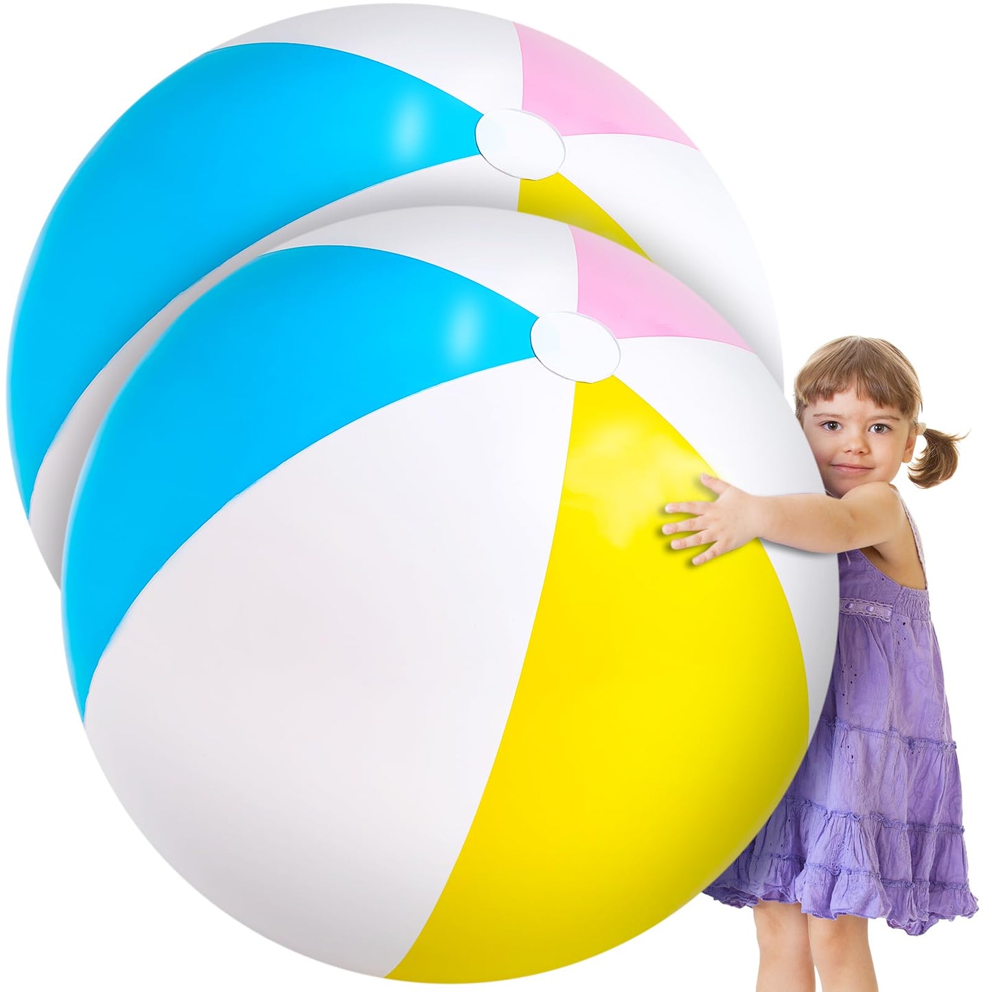 Supervitae 2 Pcs 27 Inch Rainbow Beach Balls Giant Inflatable Large Pool Beach Balls Inflatable Swimming Pool Toys for Summer Water Games (Bright Color)