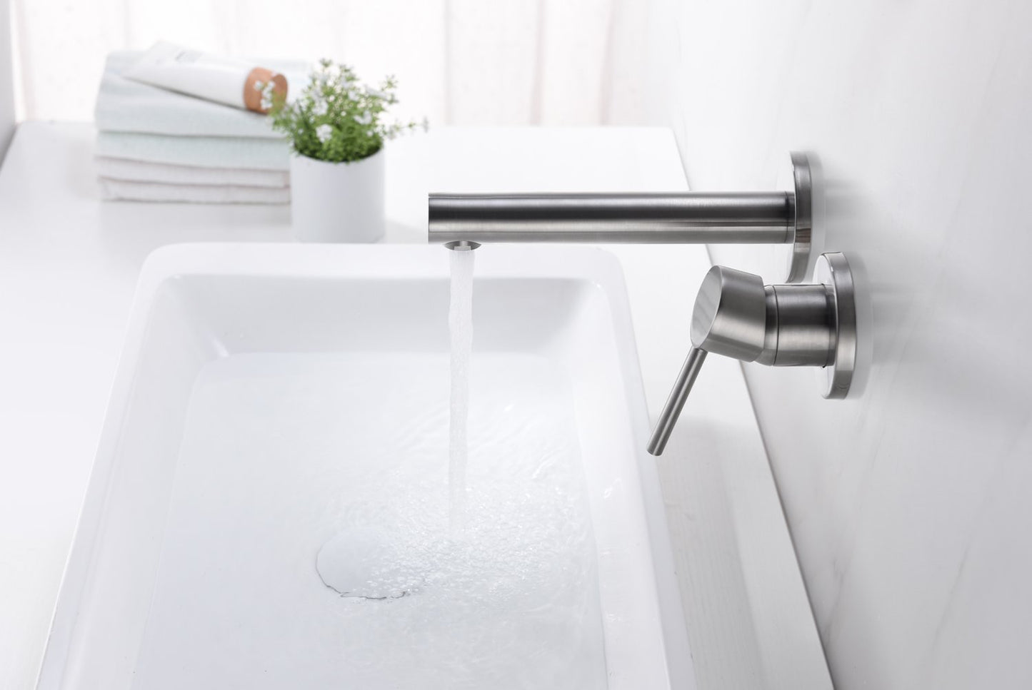 Sumerain Wall Mount Bathroom Faucet Brushed Nickel,Valve Included