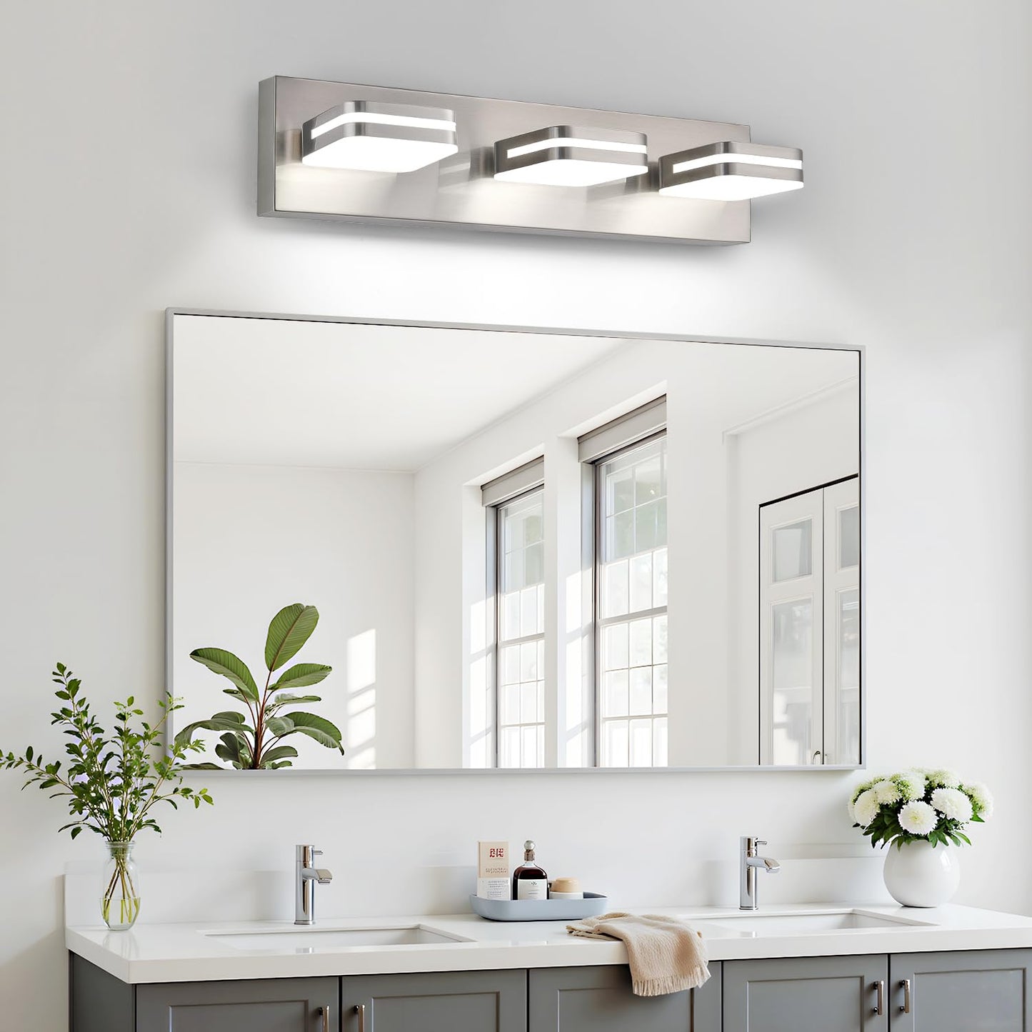 360° Rotate LED Bathroom Vanity Light Fixtures, 1300LM Acrylic Brushed Nickel Vanity Lights for Bathroom, Modern Wall Lighting Fixtures Over Mirror Kitchen Living Hallway (Natural White Light 5000K)