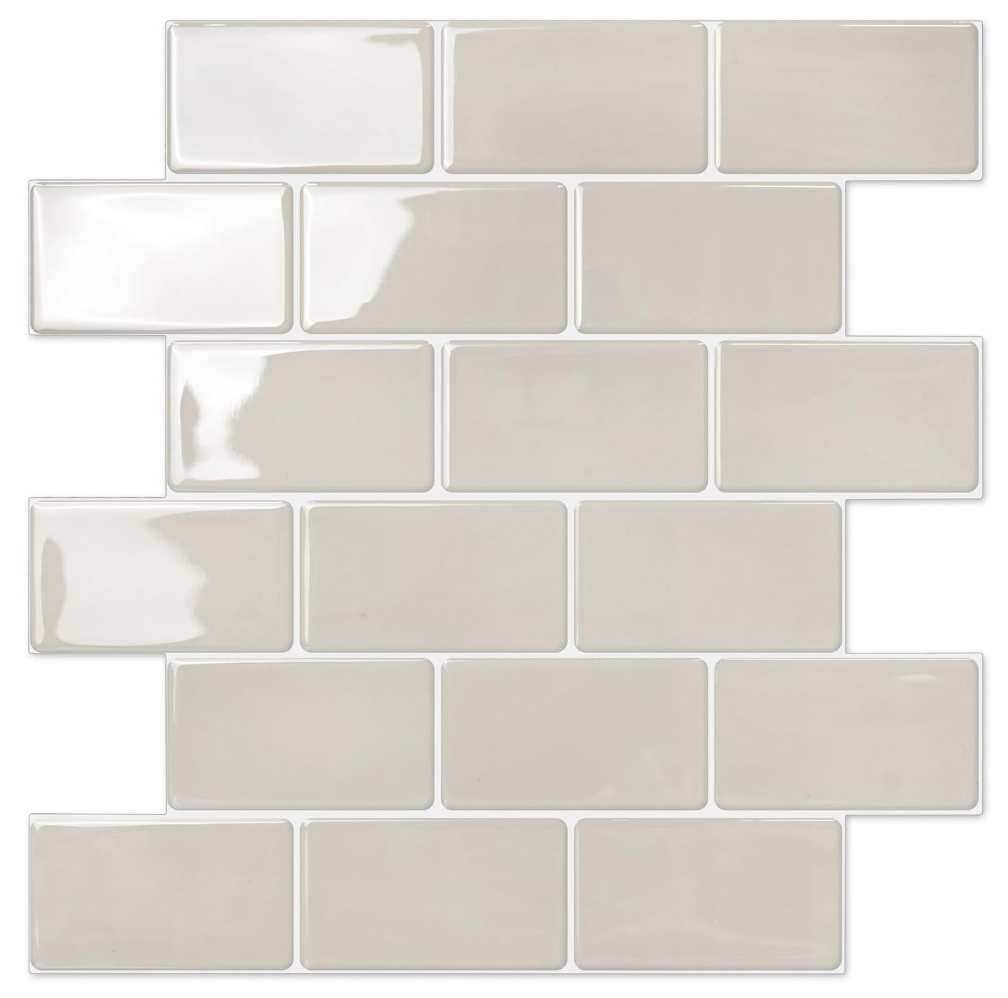 STICKGOO Subway Tile Peel and Stick Backsplash, Thicker Design 12" x 12" Stick on Backsplash Tiles for Kitchen, Bathroom, Wall Tile (10 Sheets, Light Gray Beige)