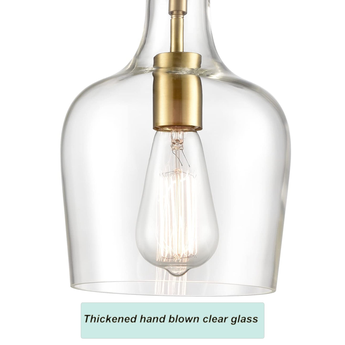 HYDELITE Modern Brushed Gold Pendant Light Fixtures Clear Glass Adjustable Cord Hanging Light for Living Room Kitchen Island Chandelier with Bell Shape