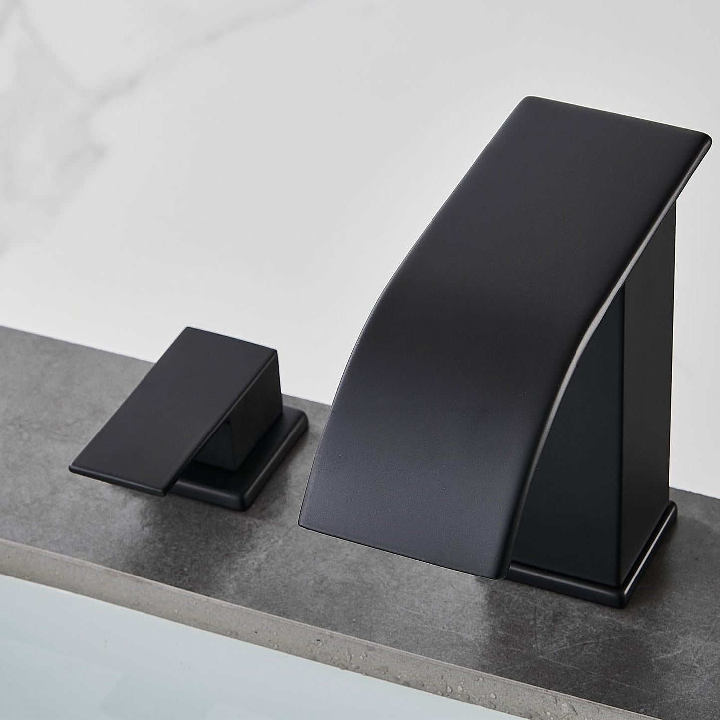 AVSIILE Matte Black Waterfall Bathroom Faucet 3 Hole, 8 Inch Widespread Modern 3 Piece Bathroom Sink Faucet, Touch On Lavatory Faucet for Vanity RV Restroom, Curved Spout