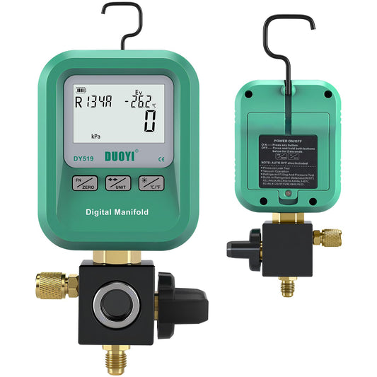 DUOYI DY519 3-in-1 HVAC Digital Manifold Gauge Refrigerant Charging, Vacuum Testing & Leak Detection 24 Refrigerant NIST Compatible High Precision Pressure Meter for AC Pros & DIYers
