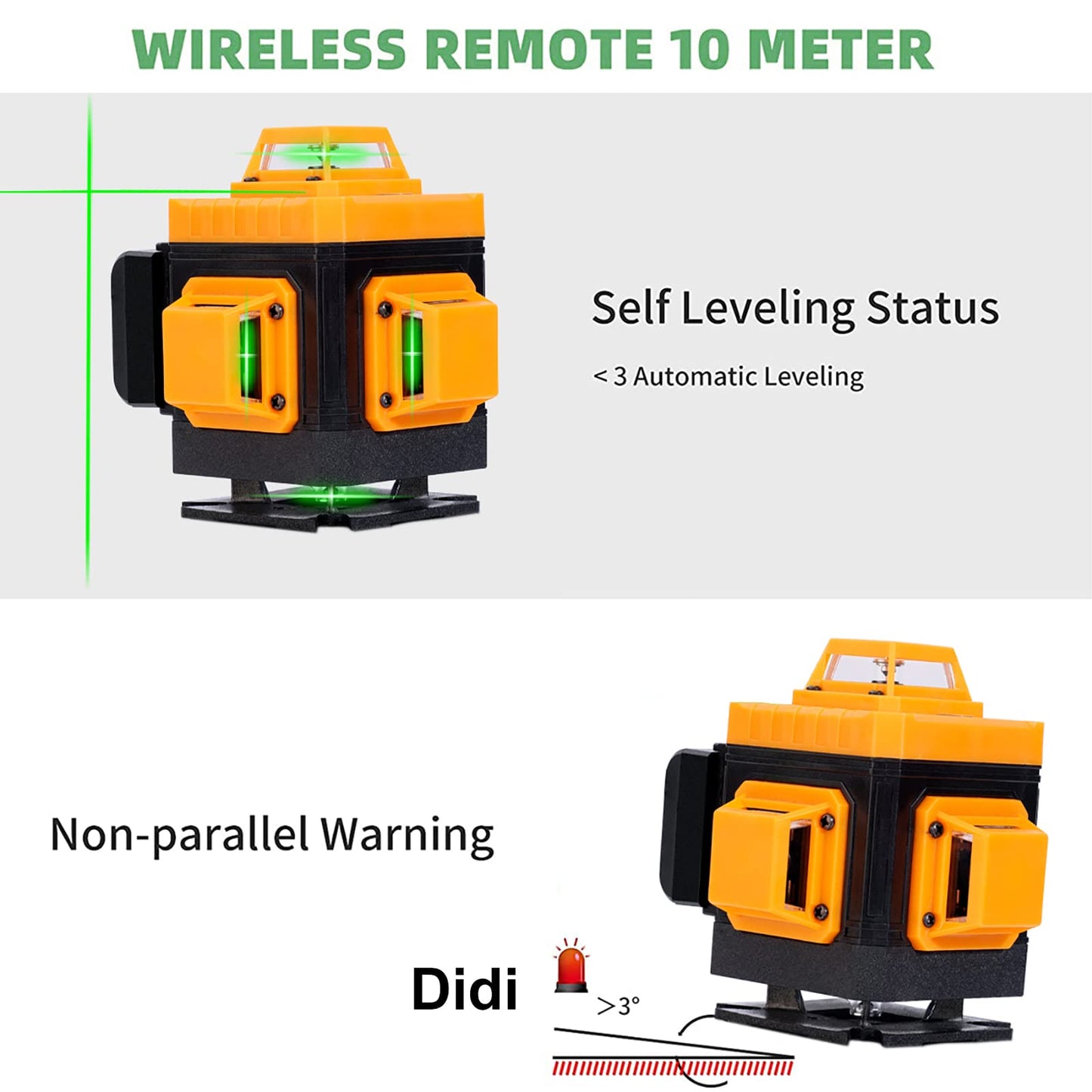 Laser Level Self Leveling 4x360° - 4D Green Cross Line 100 feet DIY Bright Laser Leveler for Picture Hanging, Tile, Decoratio, Construction Indoor Project, w/Magnetic Mount, 2 Rrechargeable Batteries