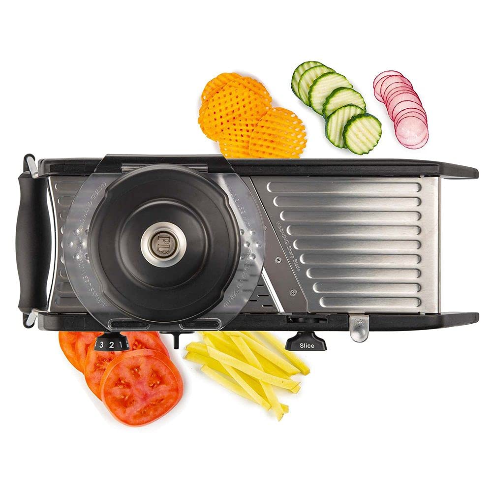 PL8 Professional Mandoline 2.0 - Adjustable Mandoline Slicer with 4 Cutting Thicknesses, Spring-Loaded Hand Guard, Stainless Steel Slicing Ramp, Foldable Non-Skid Feet for Safe, Convenient Food Prep