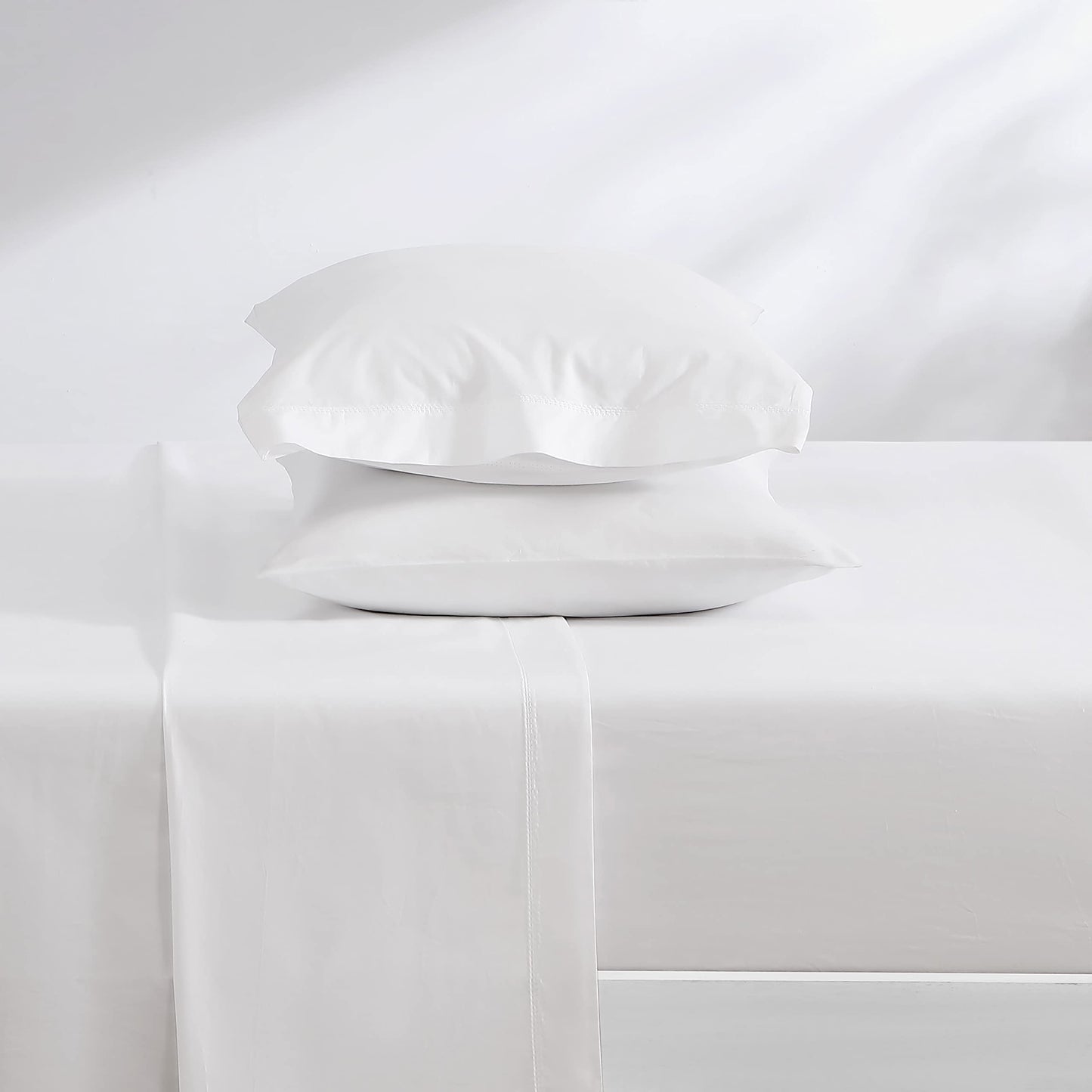 Laura Ashley - Queen Sheet Set, Cotton Percale Bedding Set, Crisp & Cool Home Decor (Solid White, Queen)