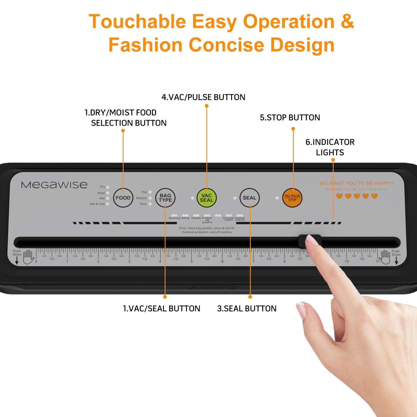 Updated Vacuum Sealer Machine 2025, MEGAWISE Food Sealer w/Starter Kit, Dry & Moist Food Modes, Compact Design with 10 Vacuum Bags & Built-in Cutter (Grey)