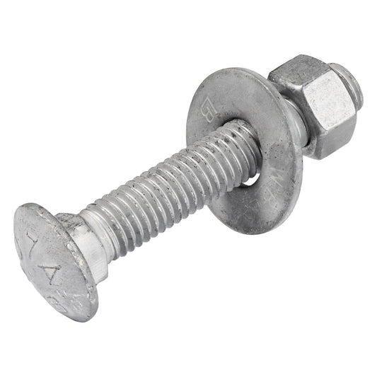 1/2" x 3" (25 Pack) Galvanized Carriage Bolt Kit Grade 307A Includes 1/2" USS Flat Washers (25 pcs) and 1/2"-13 Hex Nuts (25 pcs), Hot Dip Galvanized for Exterior Use by Makers Bolt