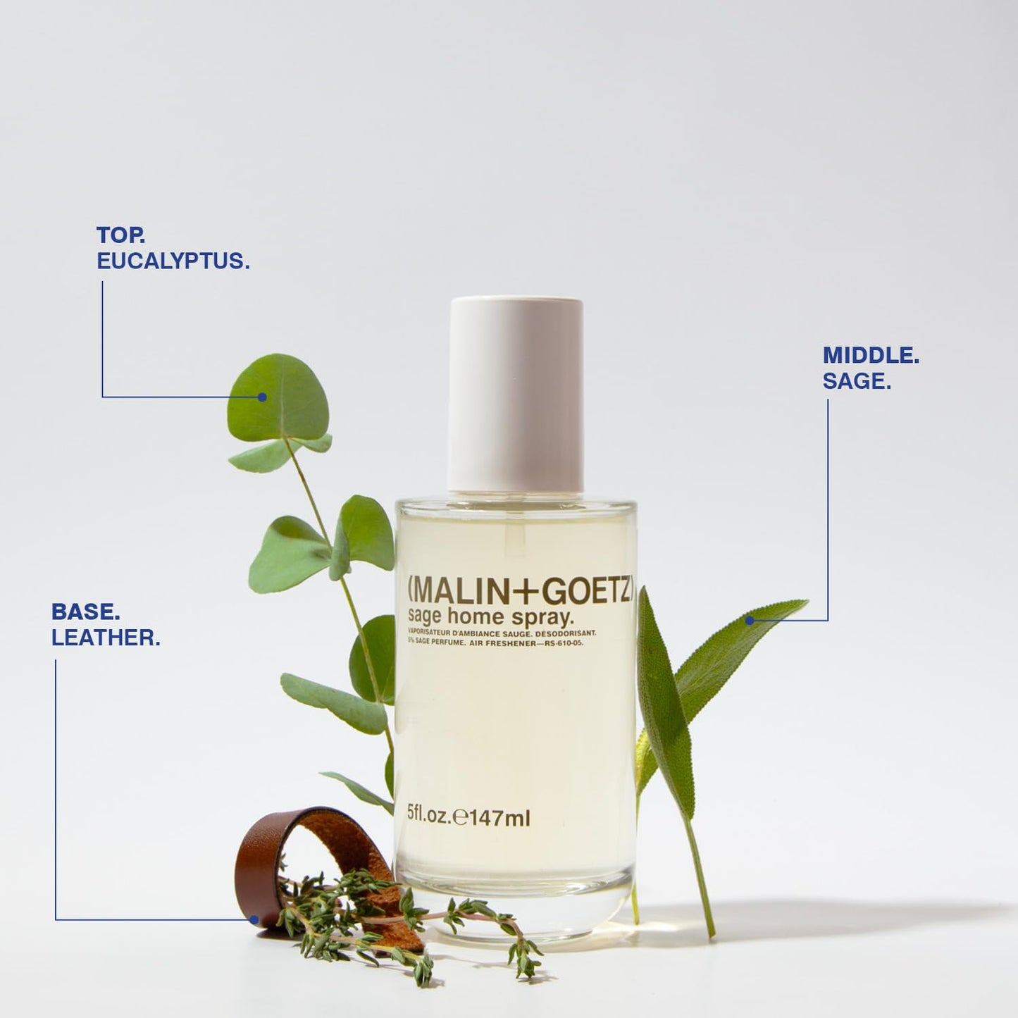 Malin + Goetz Sage Home Spray, 5 Oz., Alcohol-Free Odor Absorber, Natural Ingredients, Use in Any Space Including Bathroom, Kitchen, and Living Room, Air Freshener