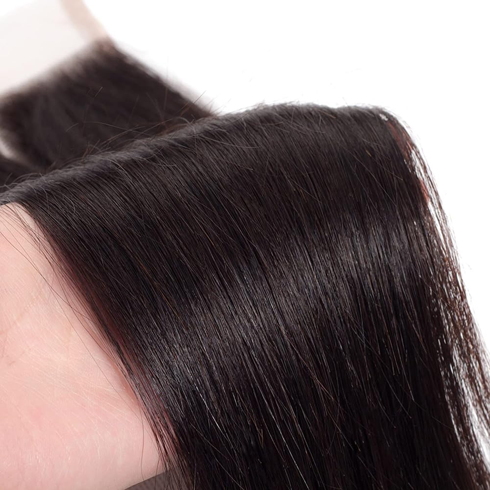 Mstoxic 4X4 Straight HD Lace Closure Human Hair Extensions 12A Brazilian Virgin Remy 100% Unprocessed Human Hair Frontal Free Part Closure Only Pre Plucked With Baby Hair Natural Black 14 Inch
