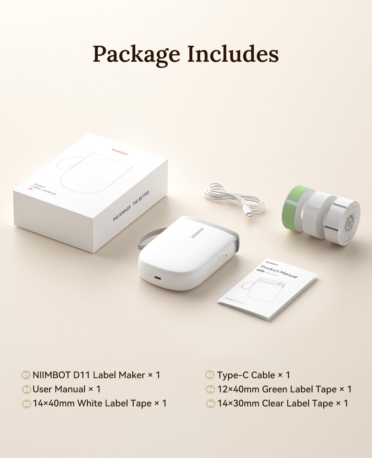 NIIMBOT 300 DPI D11 Label Maker Machine with 3 Tapes, Portable Thermal Label Printer with Multiple Templates, Bluetooth Label Printer for Office Home Kitchen School Organization, White