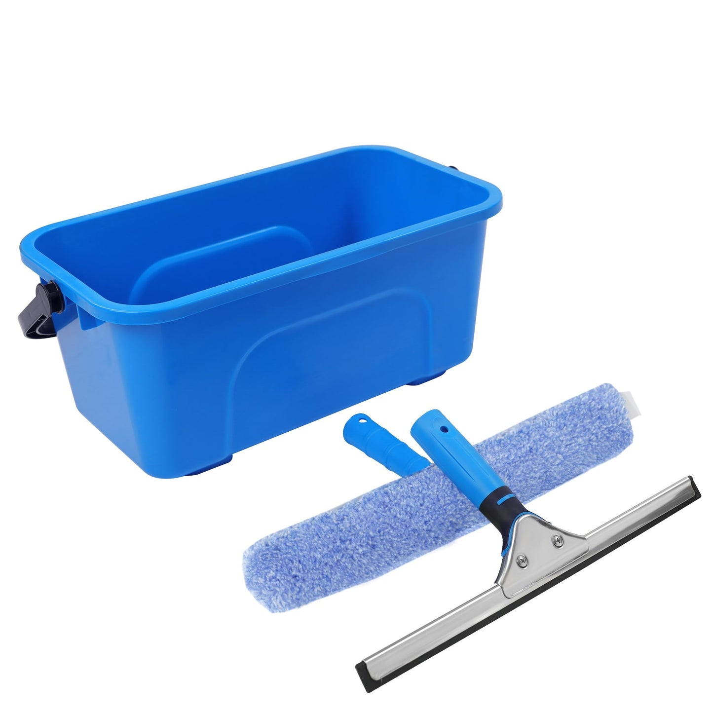 HYCDFCS Squeegee for Window Cleaning,Window Cleaning Squeegee kit with Bucket&Microfiber Scrubber,Bathroom,Shower Doors,Mirrors,Tiles,and Car Windows Blue