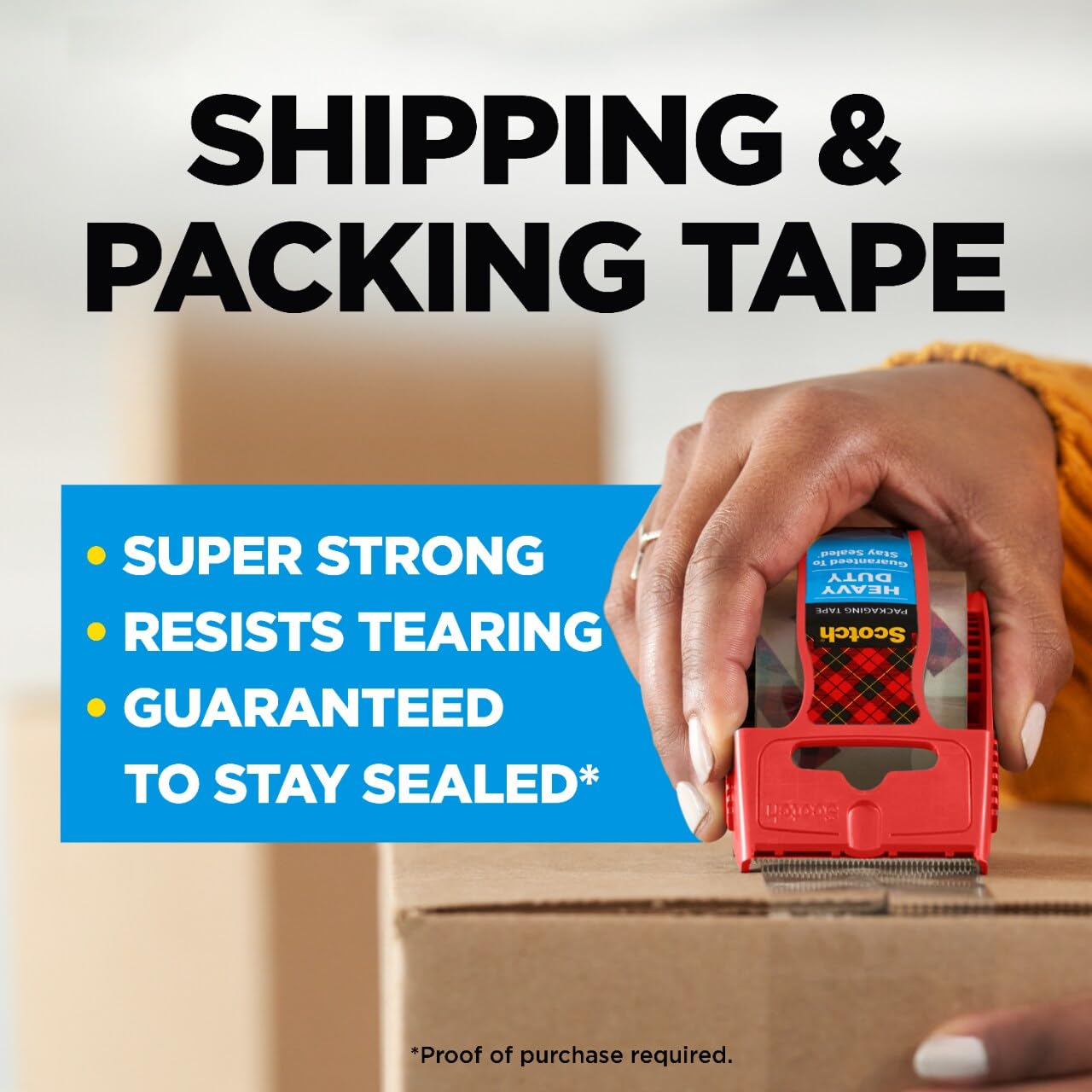 Scotch Heavy Duty Packaging Tape 12 Rolls (1.88" x 22.2 yd, 1.5" Core) - Clear Packing Tape with Dispensers, Strong Adhesive for Shipping, Moving & Mailing, Durable Easy-Unwind Design