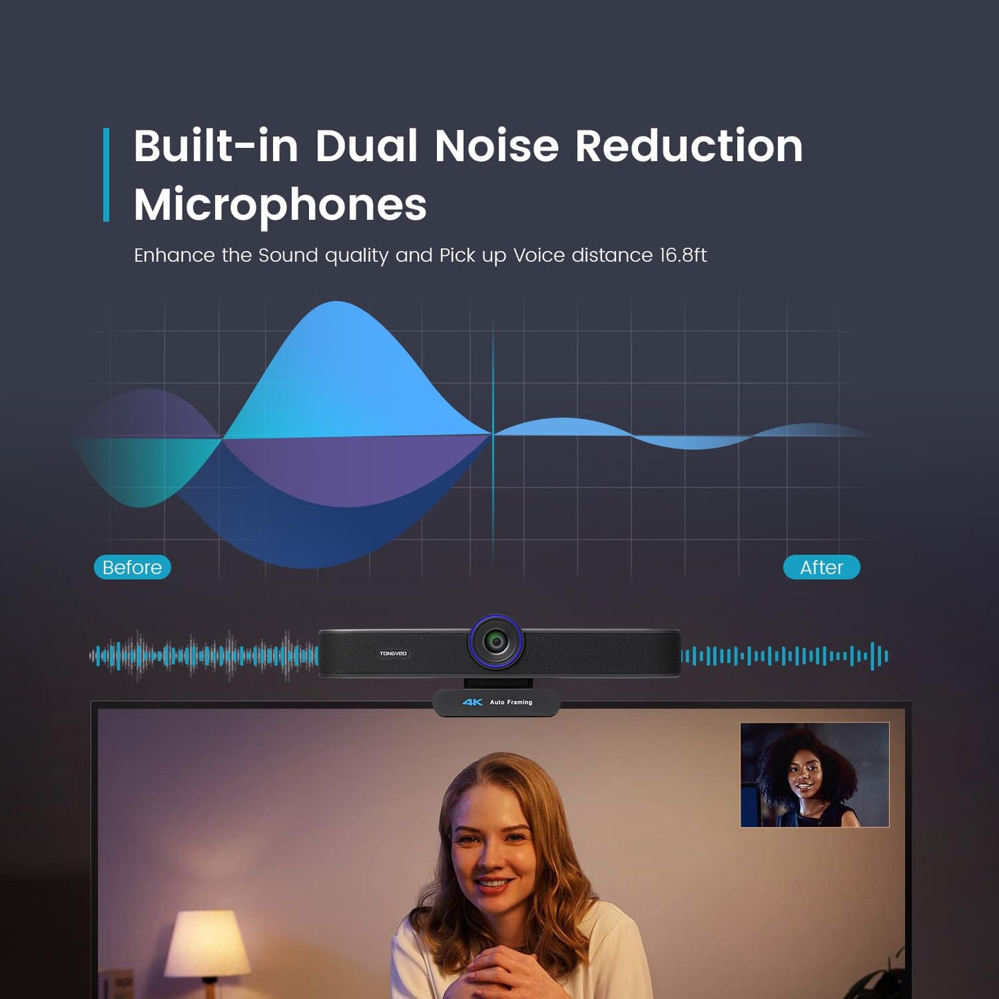 3-in-1 4K Webcam with Microphones and Speaker, AI Auto-Tracking 5X Digital Zoom Webcam 4K Adjustable Field of View Remote Control Works with Microsoft Teams, Zoom, Google Meet, PC Mac Laptop