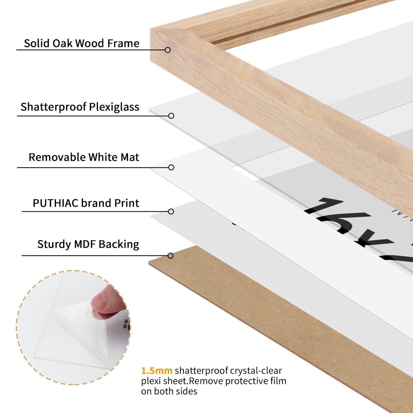 16x20 Picture Frames for Wall - Minimalist 16x20 Oak Wood Frames, 16"x20" Picture Frame Wood, Natural Solid Wooden Picture Frames for Wall Art Photo and Prints(1 Pack, Beige)