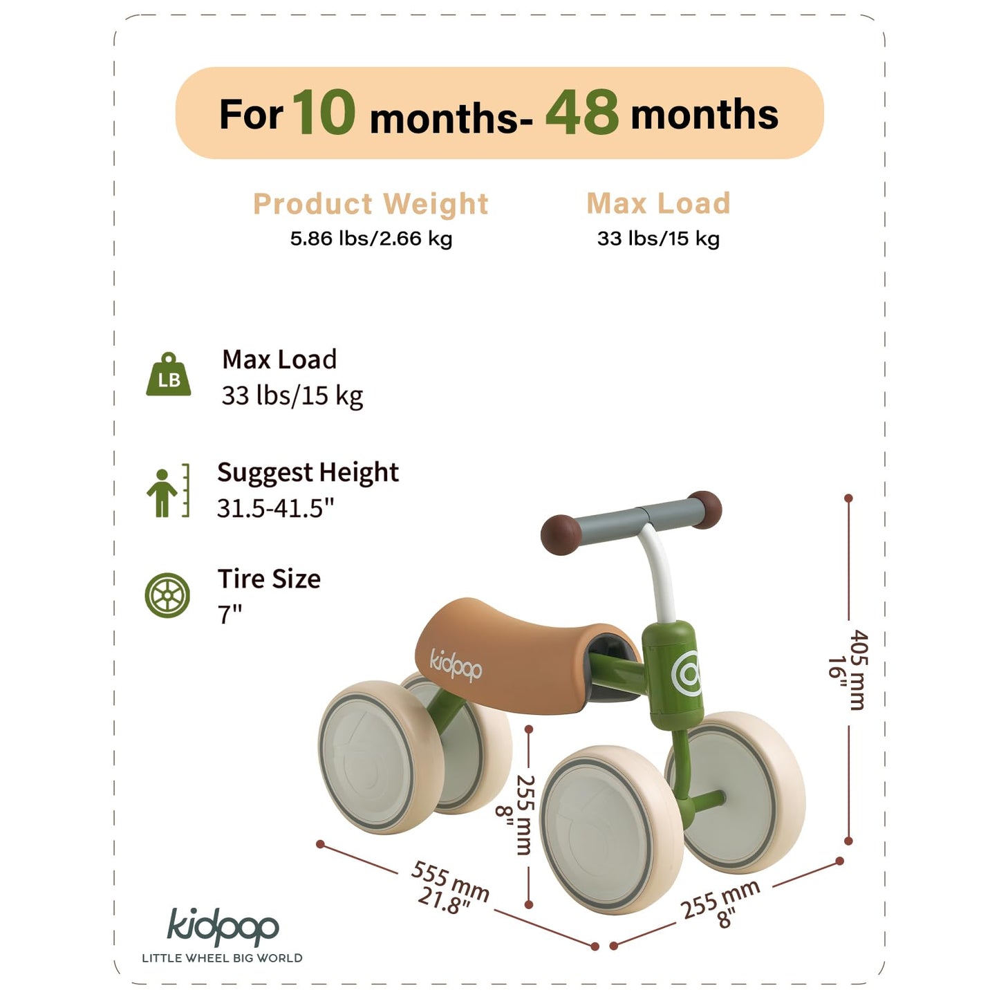 Kidpop Big BEE Baby Balance Bike for 1 Year Old Toddler Kids Ride On Toys First Birthday Gift Toddler First Bike (White)