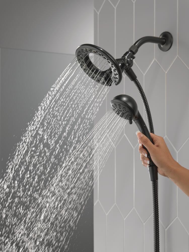 Delta 4-Setting In2ition 2-in-1 Dual Shower Head with HandHeld Spray, Matte Black Detachable Shower Head with Hose, Showerhead, 1.75 GPM Flow Rate, Matte Black 75486CBL