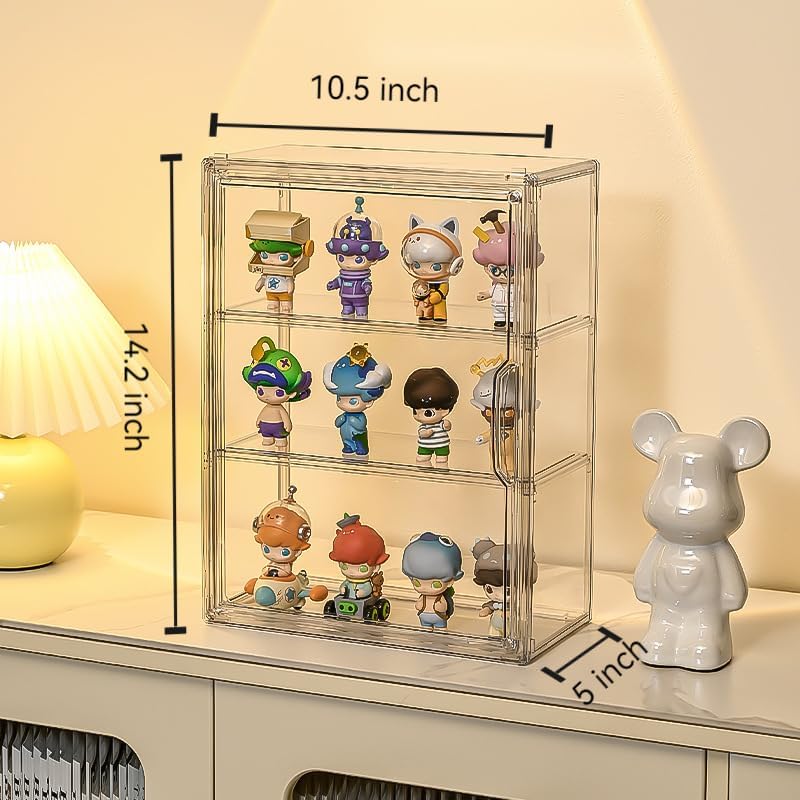 BOHOIDEE 2Pack 3 Tiers Clear Display Case for Figures, Acrylic Storage Organizers Box with Magnetic Door, Wall-Mounted Dustproof Showcase for Collectibles Action Figure