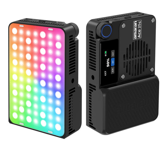 Amaran Ace 25c Pocket RGBWW LED Light, Boost Mode Up to 32W, Full-Color Mini Video Light (2,300-10,000K), 1,171 Lux@1m at 5,600K, 4500mAh Battery with PD Fast Charging for Mobile Creators (Charcoal)
