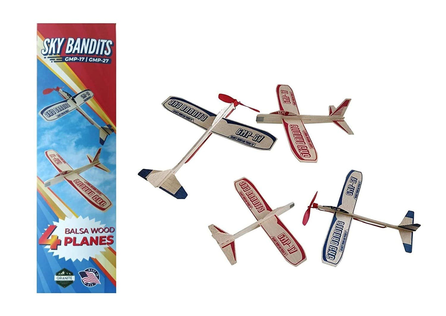 GRANITE MOUNTAIN PRODUCTS Balsa Wood Plane Kits | Gliders & Propeller Set, 4 Wood, 2 Propeller with Elastic, Gliders, Miniature Toy Kit