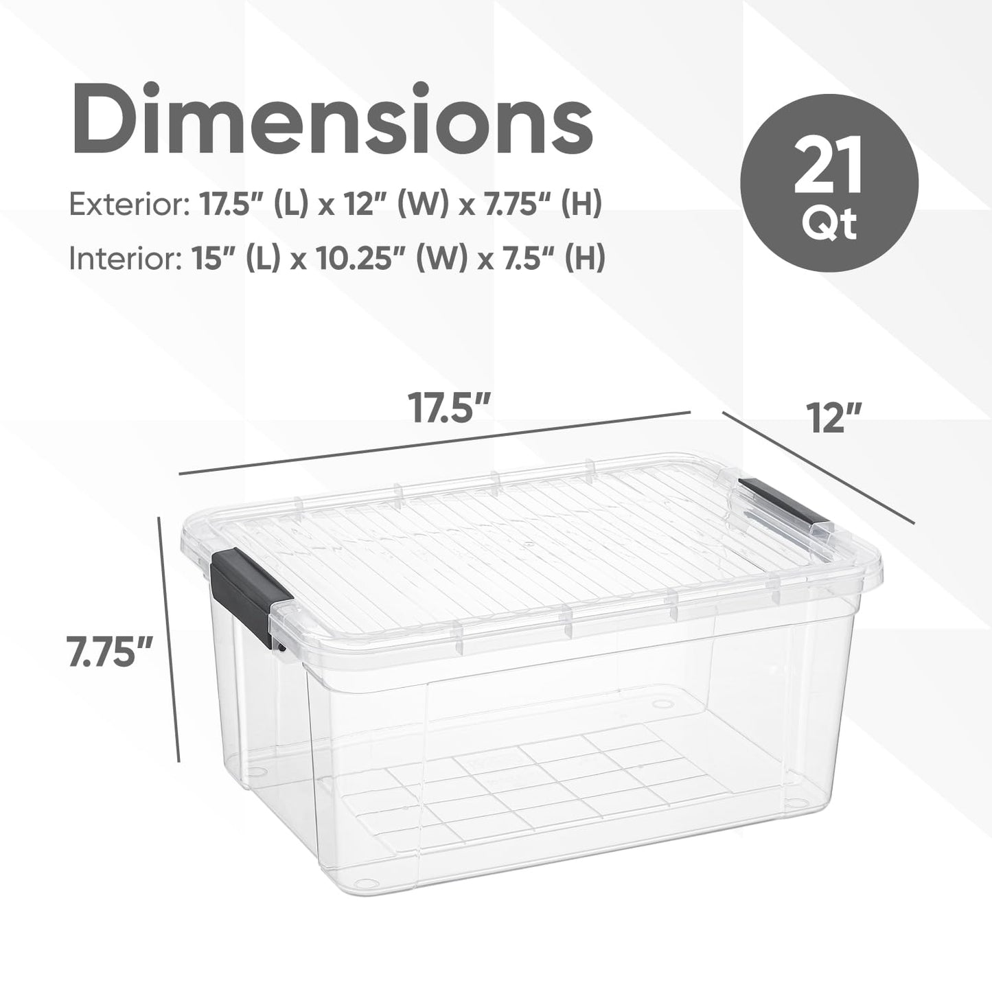 Superio Clear Storage Box with Lid, 21 Quart Plastic Container Bins for Organizing, Stackable Crates, BPA Free, Non Toxic, Odor Free, Organizers for Home, Office, School, and Dorm