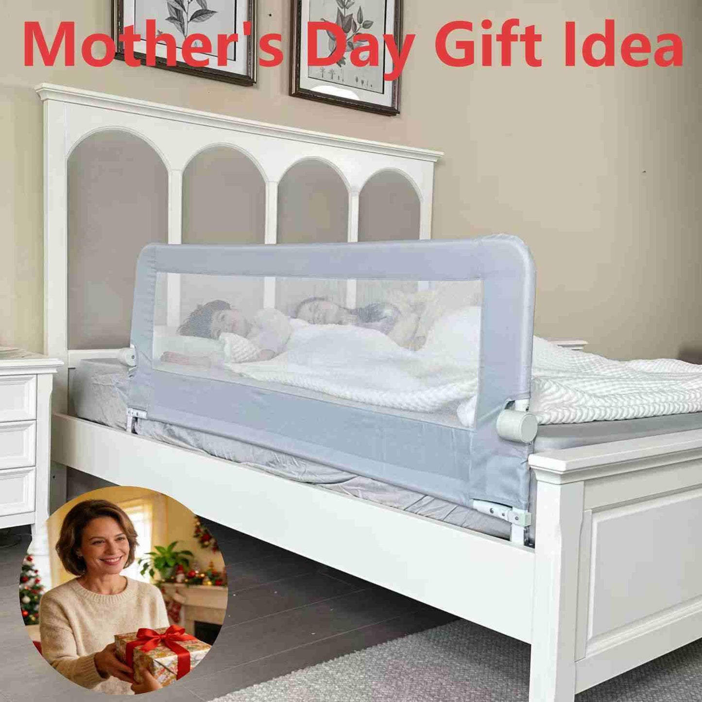 Grelife Foldable Bed Rail for Toddlers, Tall Toddler Bed Rails for Twin, Full, Queen Bed, Baby Bed Rail Guard with Reinforced Metal Frame & Breathable Mesh (1, Gray, 59.0")