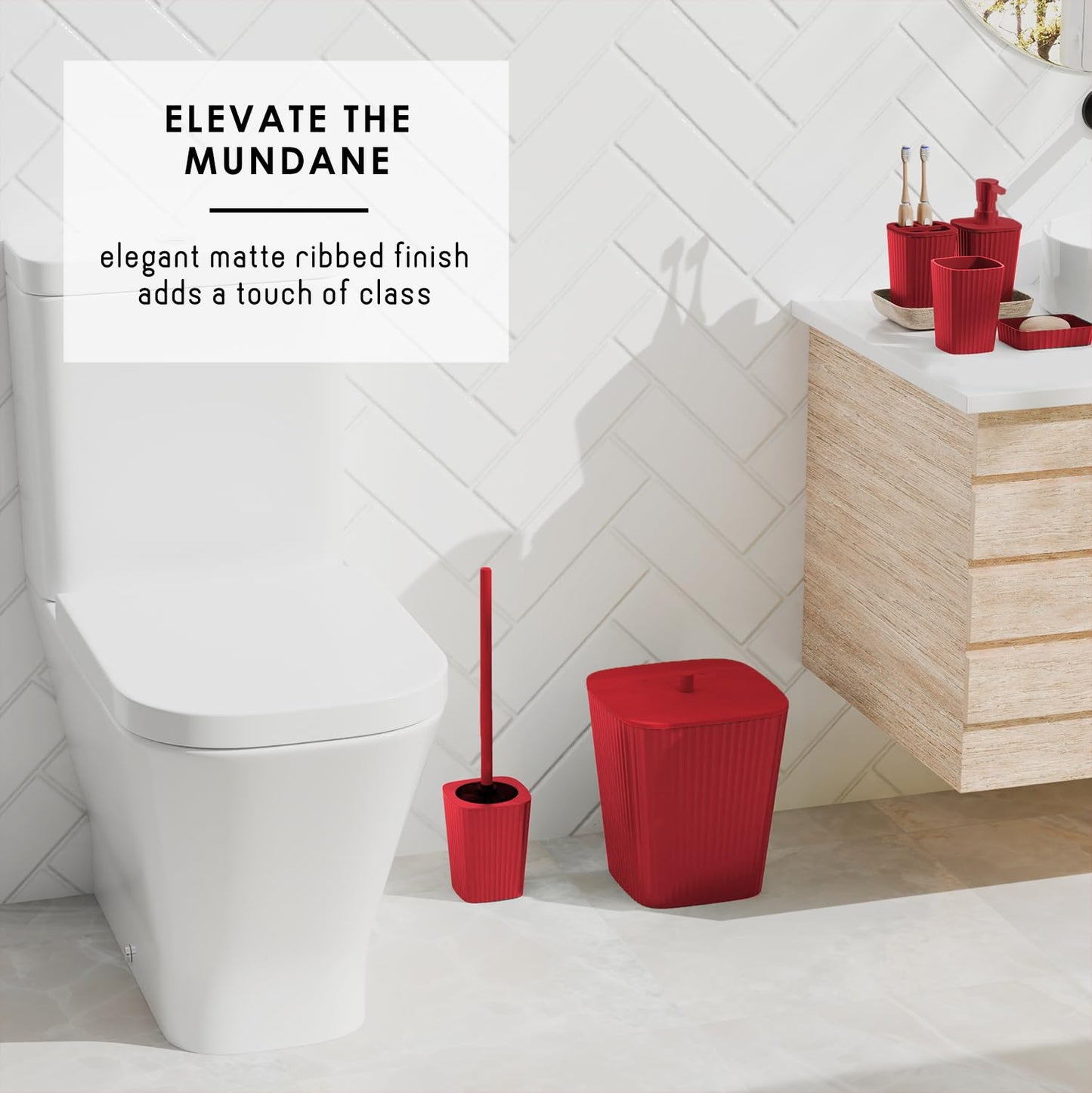 Clara Clark Bathroom Set - Christmas Bathroom Sets, Xmas Bathroom Accessories Set, Christmas Bathroom Decor, 6PC Bathroom Accessory Set with Toilet Brush, Trash Can & Soap Dispenser