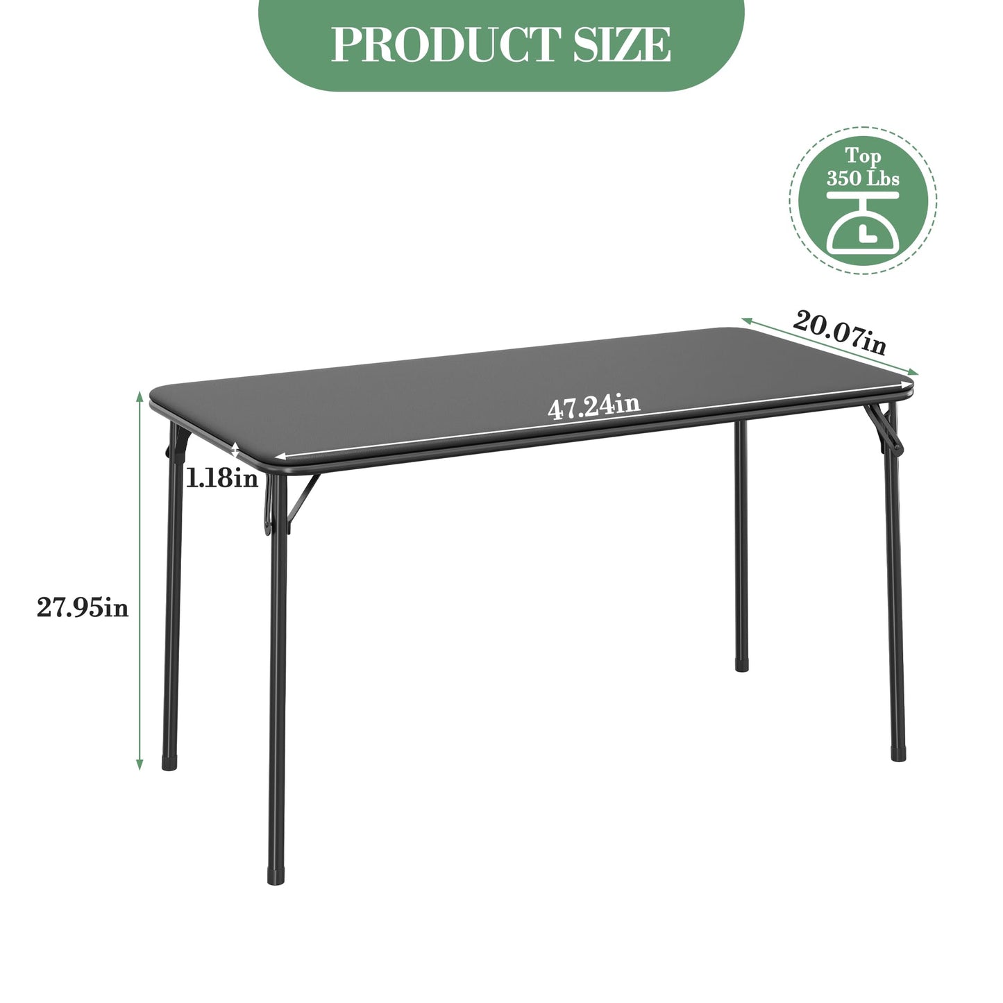 IDEALHOUSE 4 Feet Folding Table, Protable Foldable Card Table, Metal Legs Support, Upholstered PU Leather Tabletop, Heavy Duty, No Assembly Required, Perfet for Indoor and Outdoor, Black