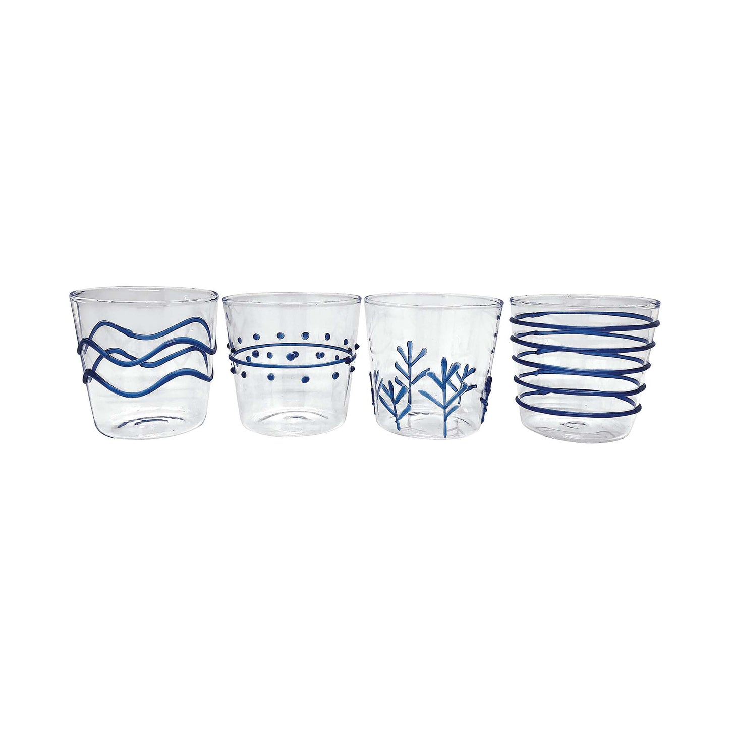 Mariposa Applique Blue Suite of Double Old-Fashioned Cocktail Glass, One Size, Clear