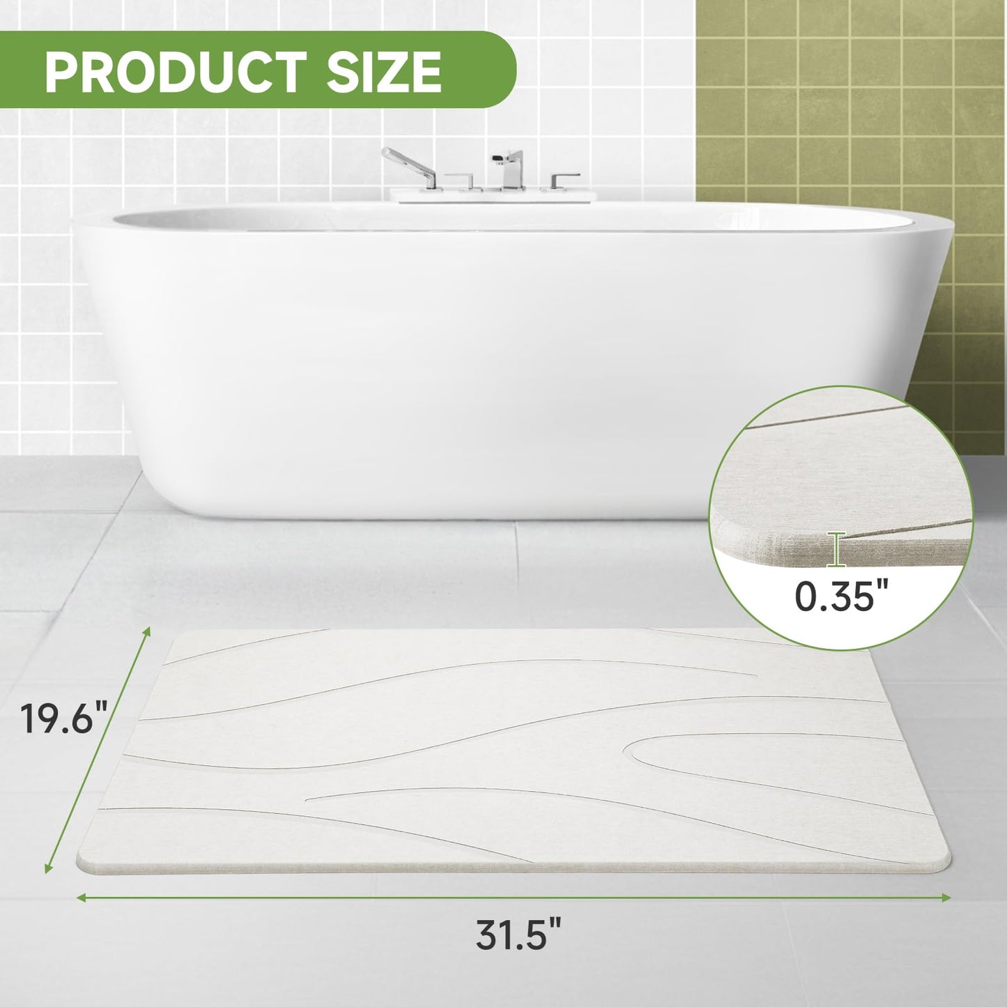 Liyarya Extra Large Stone Bath Mat, 31.5 x 19.7 White Diatomaceous Earth Stone Shower Mat for Bathroom, Large Absorbent Bath Mats, Non-Slip Bathroom Floor Mat, Quick Dry, Easy to Clean