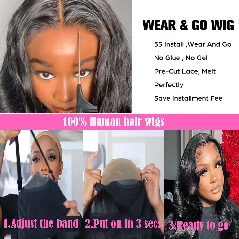 Uesoels Glueless Wigs Human Hair Pre Plucked Pre Cut 30 Inch Body Wave Lace Closure Wigs Human Hair 12A 200 Density Ready To Go Wig 6x4 HD Lace Pre Cut Wigs