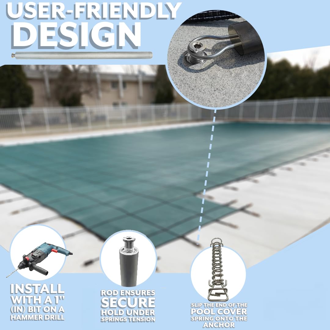 Poolzilla 5 Pack 18” Aluminum Tube with Stainless Steel Anchor for Pool Safety Cover Installation, Anchor Installation for Loose Ground or with Pavers, Extra Long