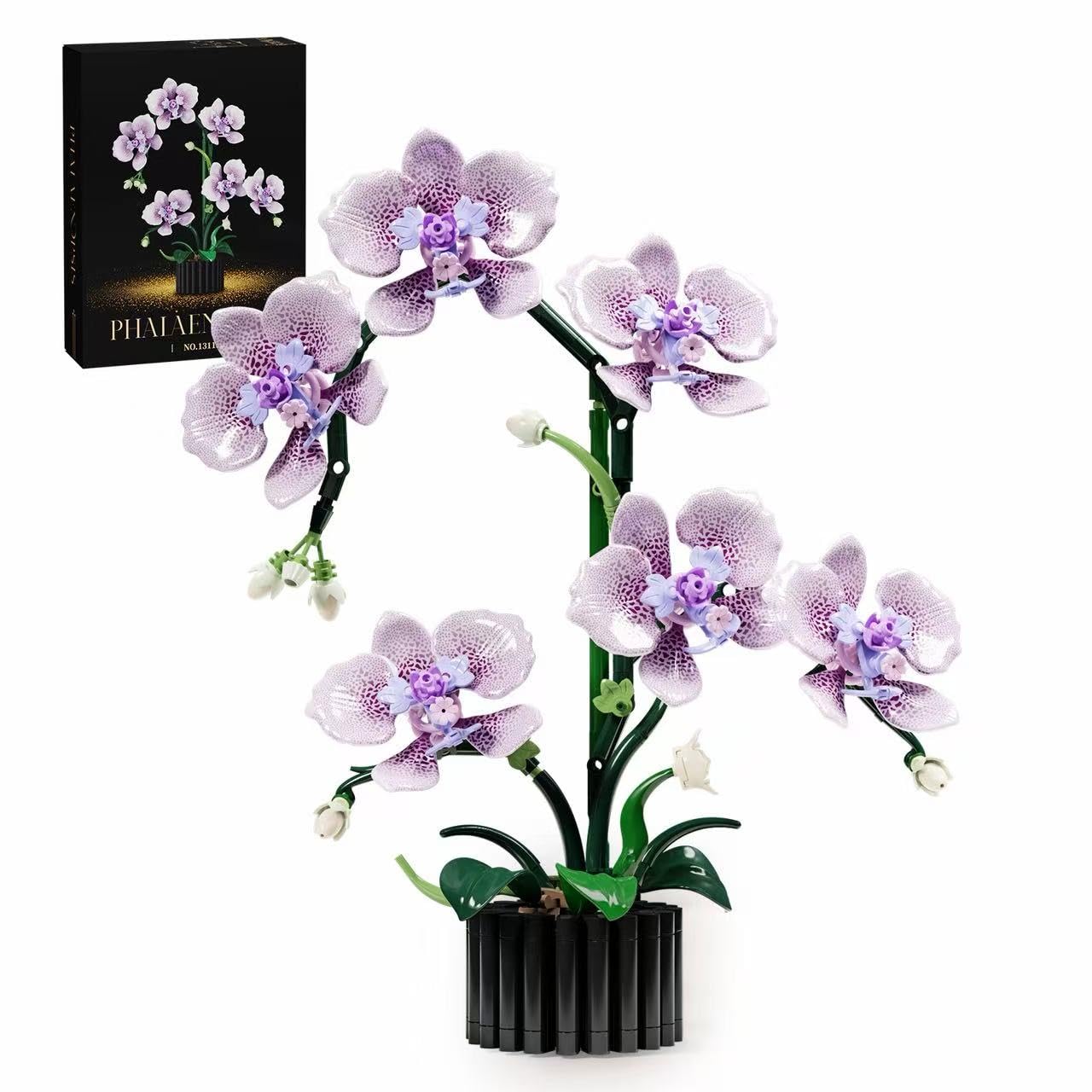 Ouepiano Artificial Orchid Building Set for Adults – 619PCS Flower Bouquet Kit, Lifelike Butterfly Orchid Potted Plant Model, DIY Home Office Desk Decor, No Watering Needed