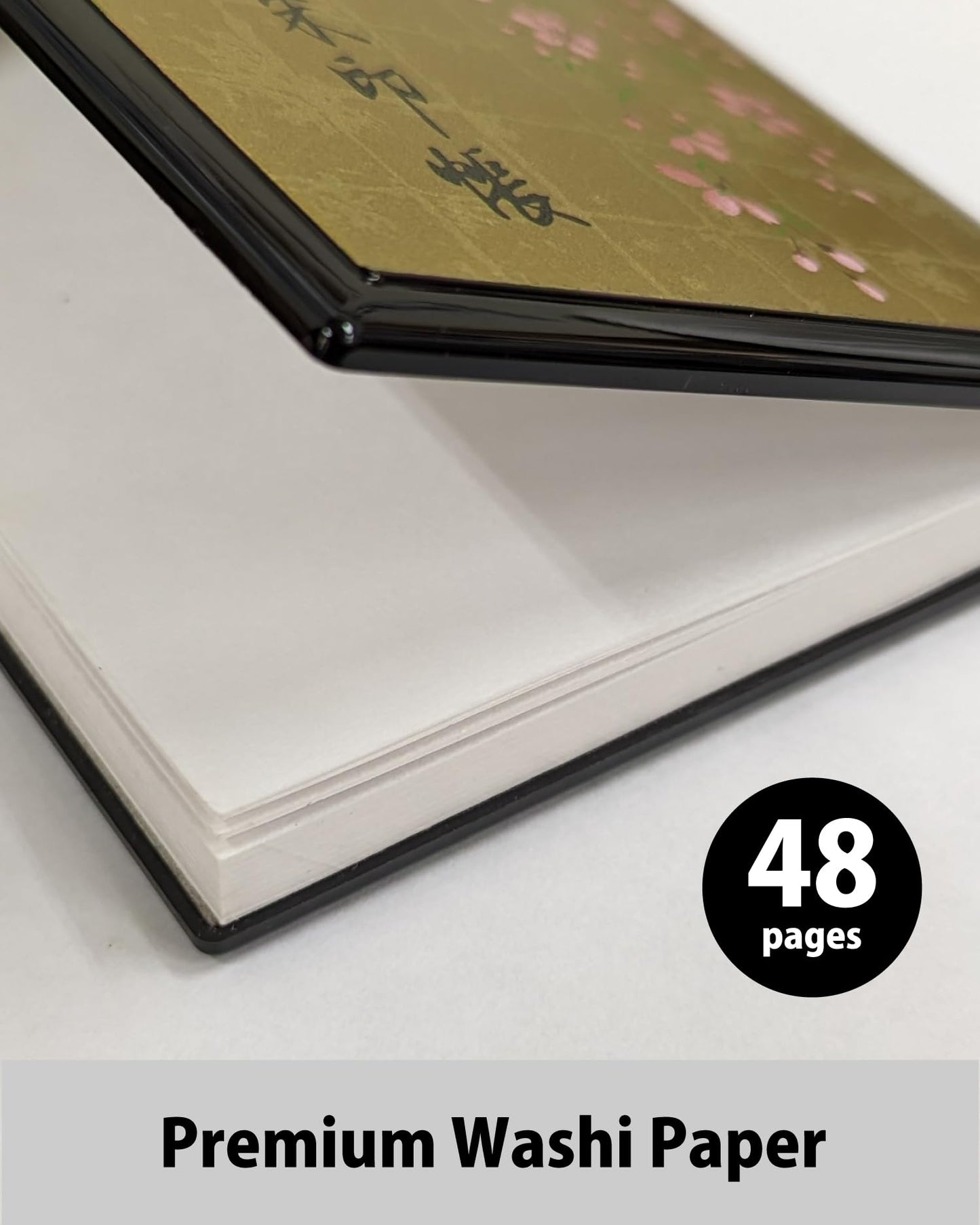 Japanese Goshuincho Stamp Book [Accordion Style] - Authentic Handmade Japanese Paper Notebook for Japan Travel Essentials, Temple & Shrine Stamps, Journal & Keepsake Gift (Sakura Black 48pages)