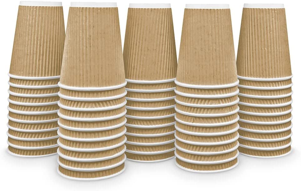 Ripple Paper Cups for Coffee & Tea Made in USA | Bulk for Home, Office, Restaurants & Coffee Shops | Recyclable, Insulated, & Disposable To-Go Cups for Hot Beverages (12oz - 500 Count)