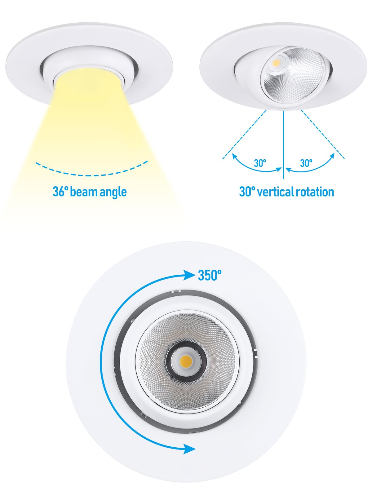 TORCHSTAR 6 Inch LED Gimbal Retrofit Recessed Light Dimmable, 5000K Daylight, 12W CRI90 Directional Eyeball Can Light, Swivel Adjustable Spotlight Downlight ETL, Pack of 4