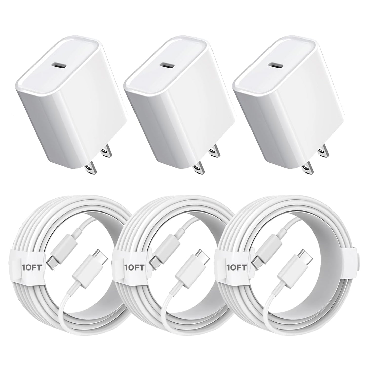 iPhone 15 Charger Fast Charging, 3Pack 20W USB C Fast Charger Plug 10ft USB C to USB C Cable Cord Compatible iPhone 15/15 Pro/15 Pro Max/15 Plus,iPad Air M2 11/13inch,iPad Pro M4 11/13inch,iPad Air4/5