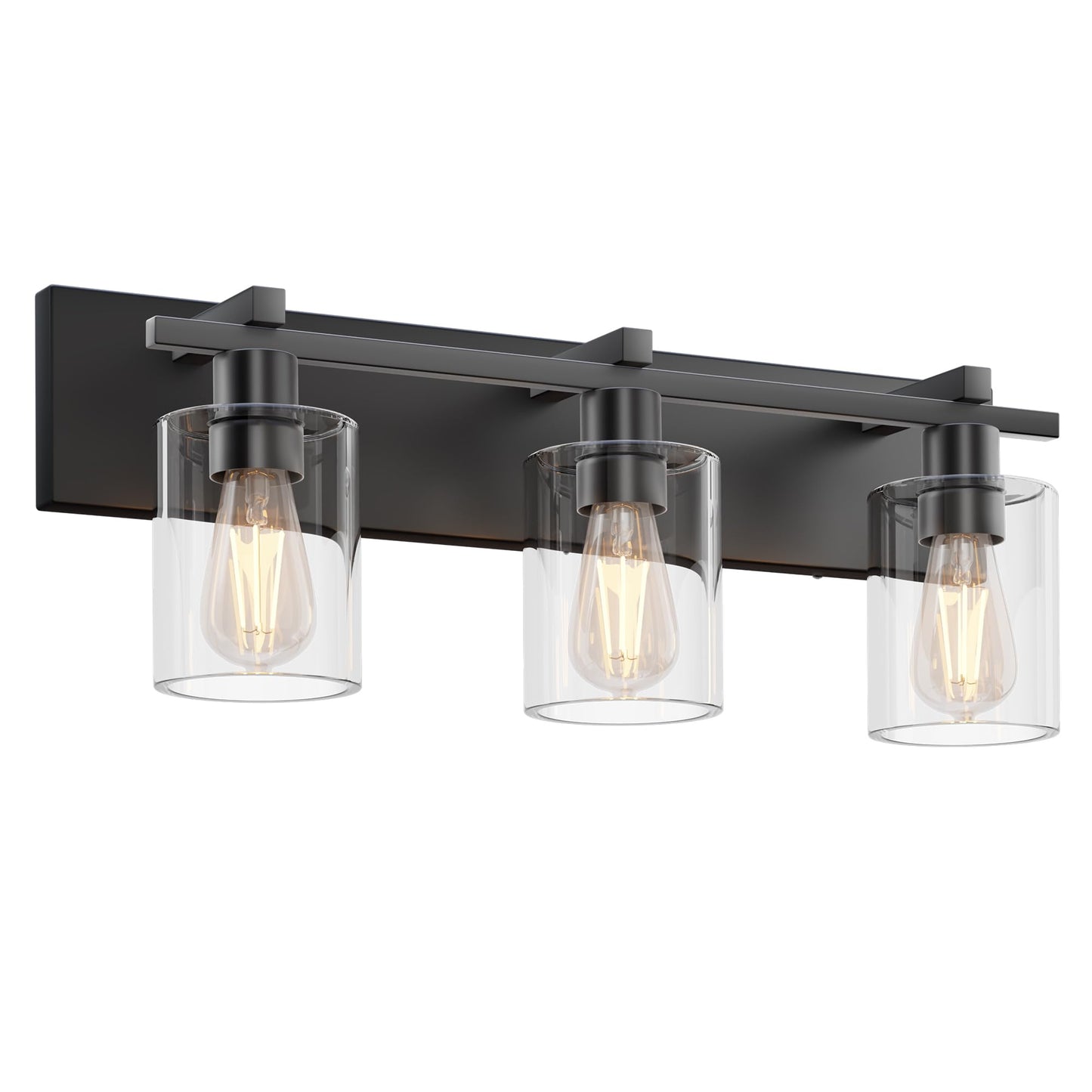 Espird Bathroom Vanity Light,3 Light Matte Black Light Fixture with Thickened Clear Glass Shade, 21 inch Dimmable Modern Wall Sconce, Bathrooms Vanity Light Over Mirror for Bathroom