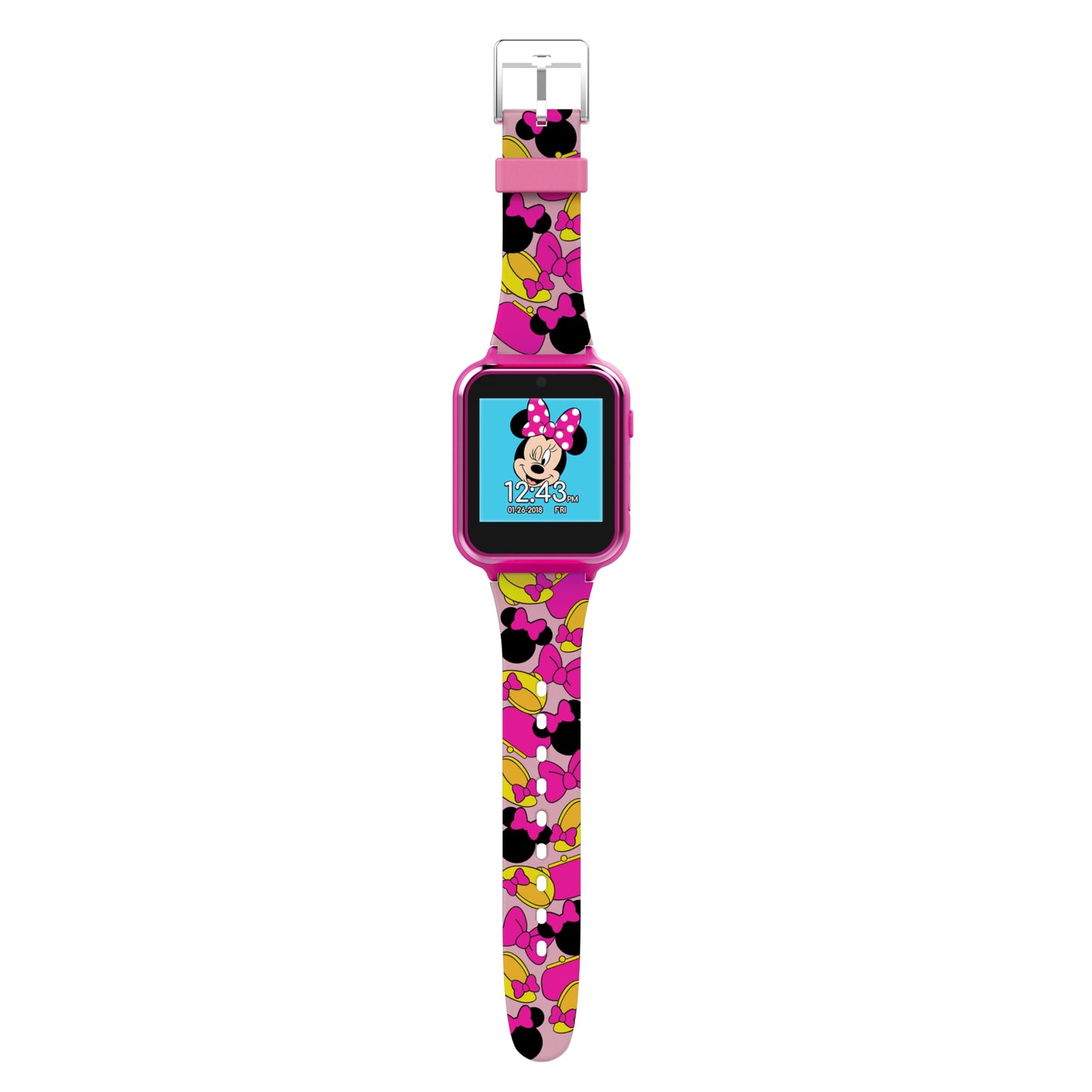 Accutime Kids Disney Minnie Mouse Pink Educational, Touchscreen Smart Watch Toy for Girls, Boys, Toddlers - Selfie Cam, Learning Games, Alarm, Calculator, Pedometer and More (Size: 40mm)