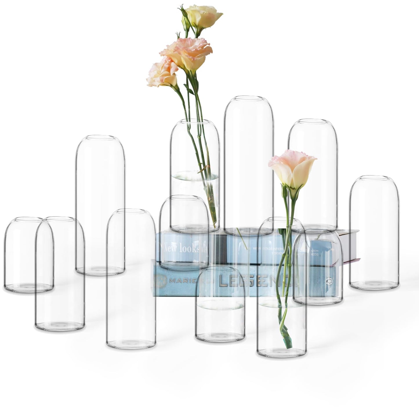 Etolies Glass Bud Vases in Bulk Set of 12, Clear Small Vases for Flowers,Modern Cylinder Glass Vase for Wedding Party Dining Table Centerpieces, Living Room Decorative, Home Decor.