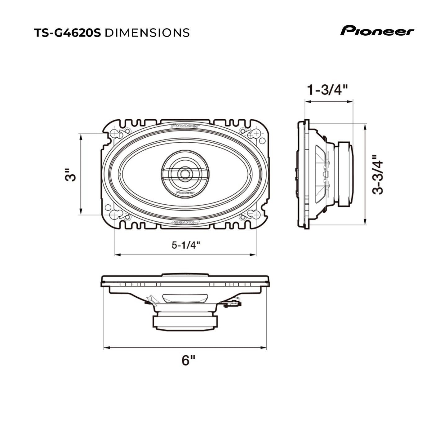 Pioneer G-Series TS-G4620S 4” x 6” 2-Way Speakers (Pair) – 210W Max, Balanced Sound + Smooth Treble, Great Stock Replacement, High-Efficiency Speaker Designed for OEM Power