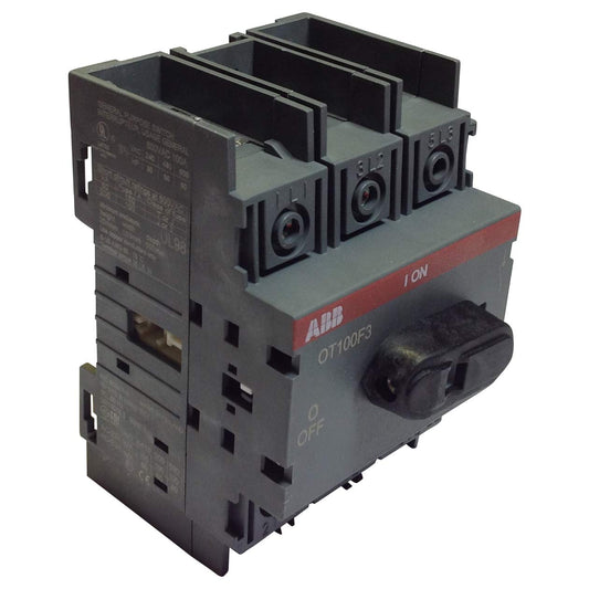 ABB OT100F3 Non-Fused Disconnect, 100 Amp, 3-Pole, Black, Manual On-off, Rotary Actuator