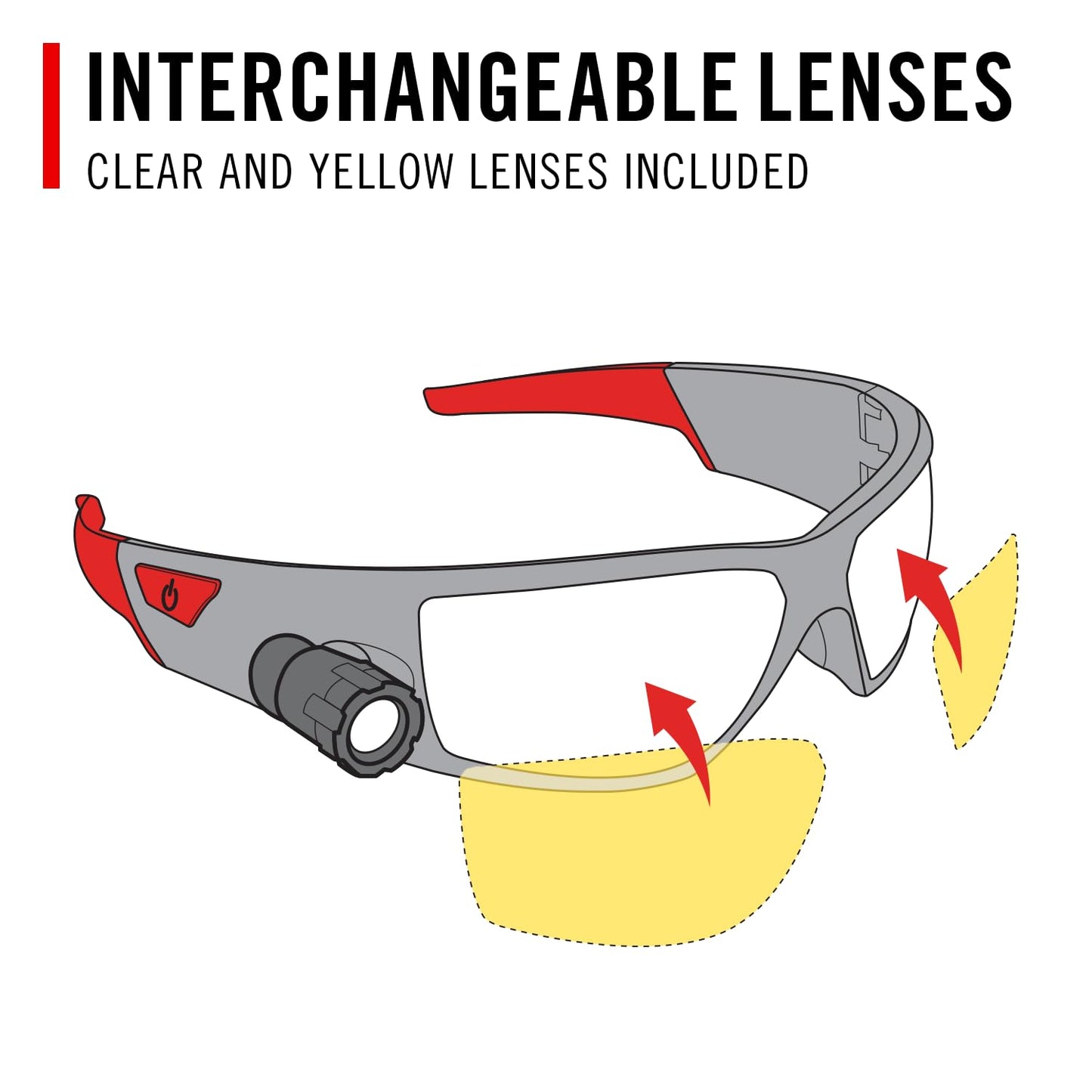 CoastSPG500 Rechargeable Lighted LED SafetyGlasses,Bulls-Eye Spot Beam,ANSI Z87Standards, 2Scratch Resistant Lenses (Clear,Yellow) Included, UVProtection, Protective Carrying Case Included (Black/Red)