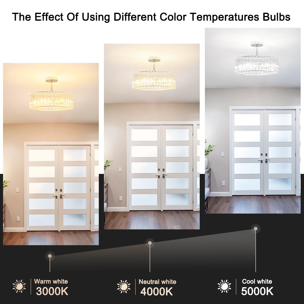 Lxybcce Modern Crystal Ceiling Light Fixture, Semi Flush Mount Ceiling Light, Chrome Hallway Lighting Fixtures Chandelier, Crystal Chandelier for Kitchen Bedroom Dining Room Closet, 5-Light, 16 Inch