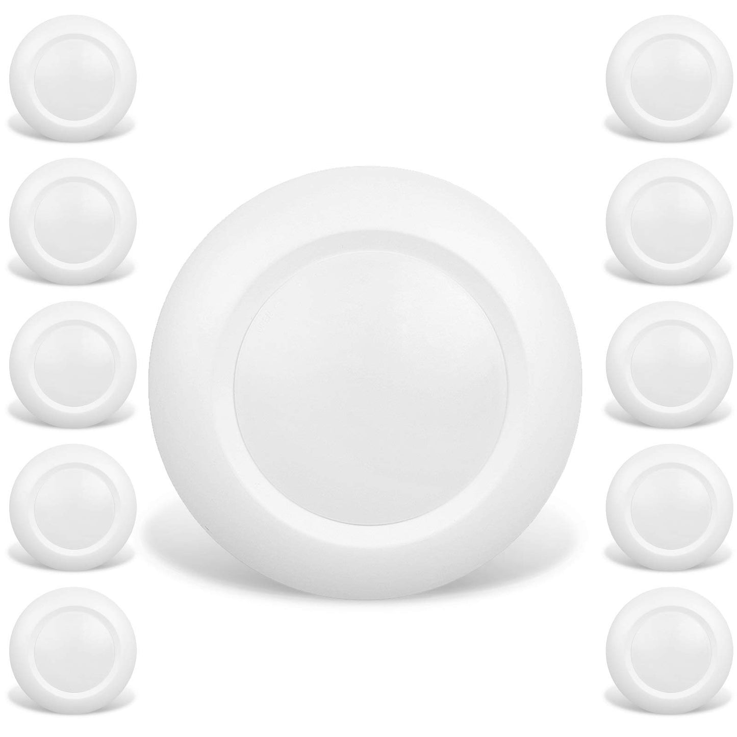 JULLISON 10 Packs 4 Inch LED Low Profile Recessed & Surface Mount Disk Light, Round, 10W, >600 Lumens, 5000K Day Light White, CRI80, DOB Design, Dimmable, ETL Listed, White