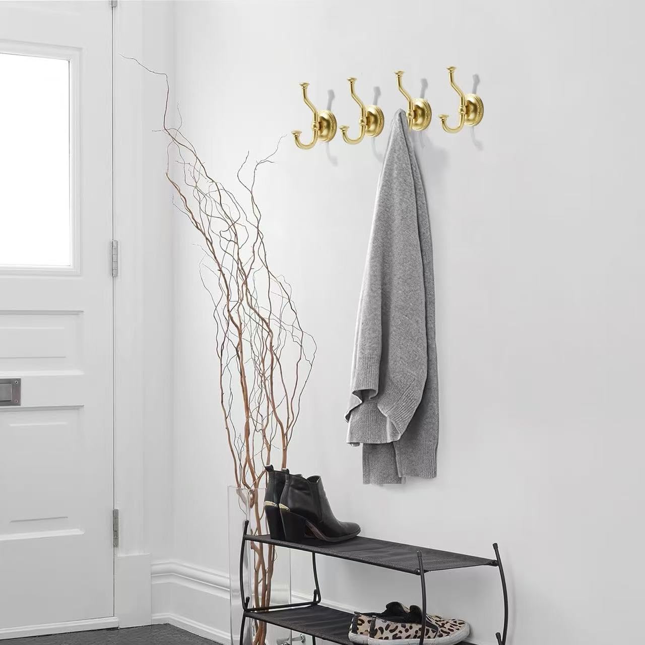 khtumeware 3 Pack 4-1/2 inch Zinc Alloy Vintage Wall Brushed Gold Large Coat Hooks Suitable for Tile, Wood Board, Glass Walls, Bathroom, Entrance Hall, Kitchen, Multi-Functional Robe Hooks